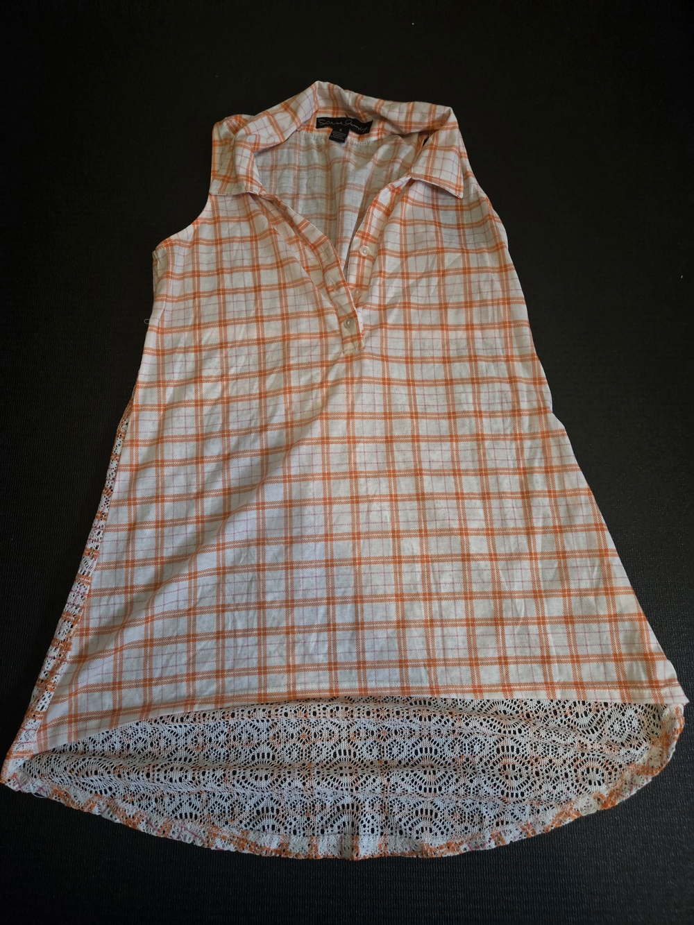 Sleeveless Plaid Tunic Top - Orange/White